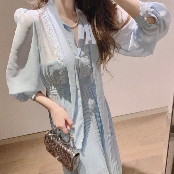 ブルーシフォンシアードレス 6618-blue_即納6618-画像9-韓国ファッション通販POPREA［ポップリア］