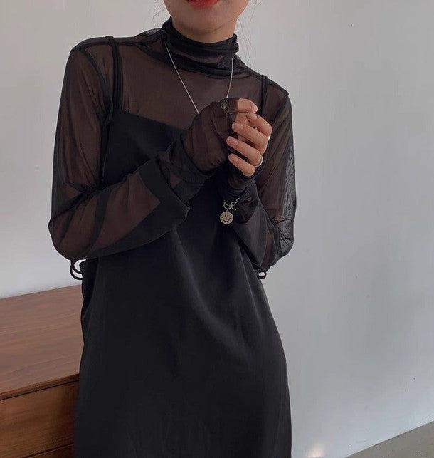 カラーシアーハイネック 6503-black_即納6503-画像3-韓国ファッション通販POPREA［ポップリア］