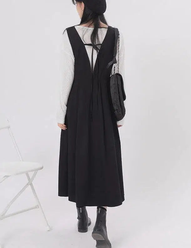 バックリボンVネックジャンパースカート﻿﻿ 6567-black_即納6567-画像11-韓国ファッション通販POPREA［ポップリア］