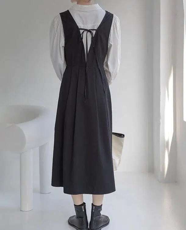 バックリボンVネックジャンパースカート﻿﻿ 6567-black_即納6567-画像8-韓国ファッション通販POPREA［ポップリア］