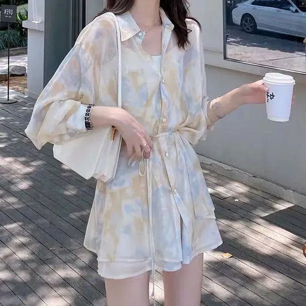 マーブルシフォンセットアップ 6830-marble_即納6830-画像1-韓国ファッション通販POPREA［ポップリア］