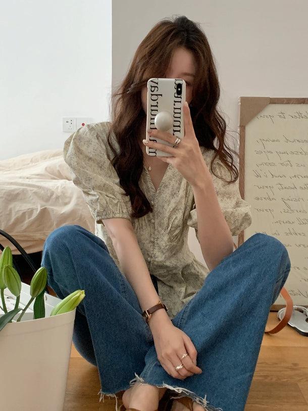 花柄ペプラムブラウス﻿ 5986-ivory_お取り寄せ5986-画像11-韓国ファッション通販POPREA［ポップリア］