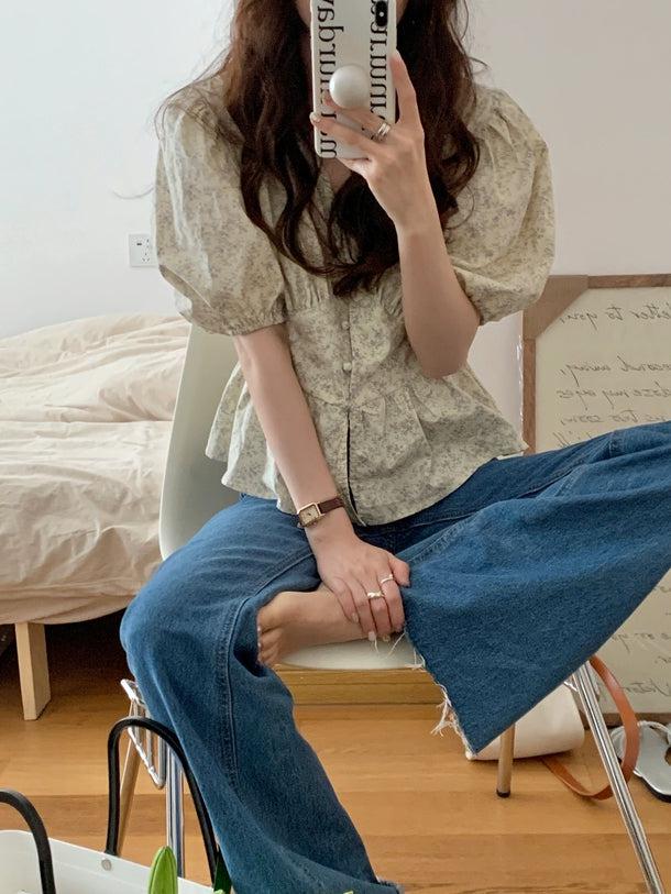 花柄ペプラムブラウス﻿ 5986-ivory_お取り寄せ5986-画像13-韓国ファッション通販POPREA［ポップリア］