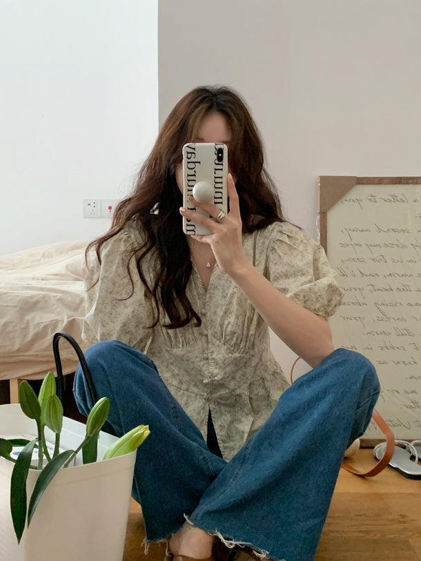 花柄ペプラムブラウス﻿ 5986-ivory_お取り寄せ5986-画像14-韓国ファッション通販POPREA［ポップリア］