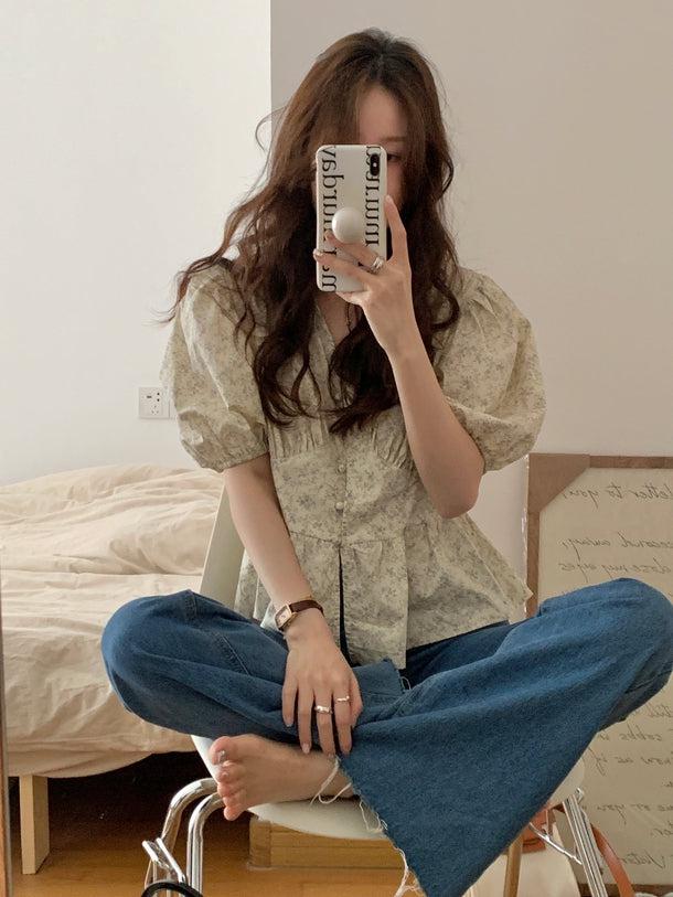 花柄ペプラムブラウス﻿ 5986-ivory_お取り寄せ5986-画像16-韓国ファッション通販POPREA［ポップリア］