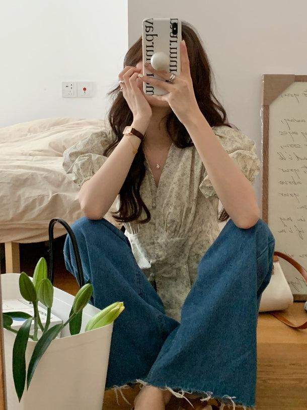 花柄ペプラムブラウス﻿ 5986-ivory_お取り寄せ5986-画像17-韓国ファッション通販POPREA［ポップリア］