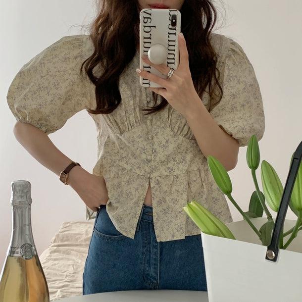 花柄ペプラムブラウス﻿ 5986-ivory_お取り寄せ5986-画像4-韓国ファッション通販POPREA［ポップリア］