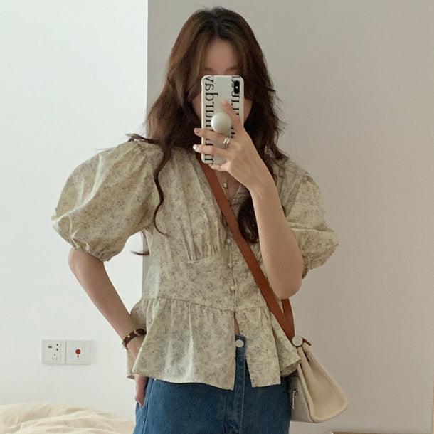 花柄ペプラムブラウス﻿ 5986-ivory_お取り寄せ5986-画像5-韓国ファッション通販POPREA［ポップリア］