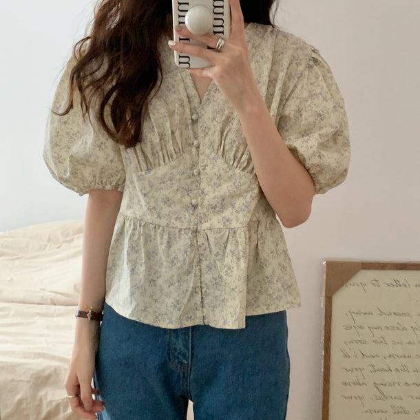 花柄ペプラムブラウス﻿ 5986-ivory_お取り寄せ5986-画像6-韓国ファッション通販POPREA［ポップリア］