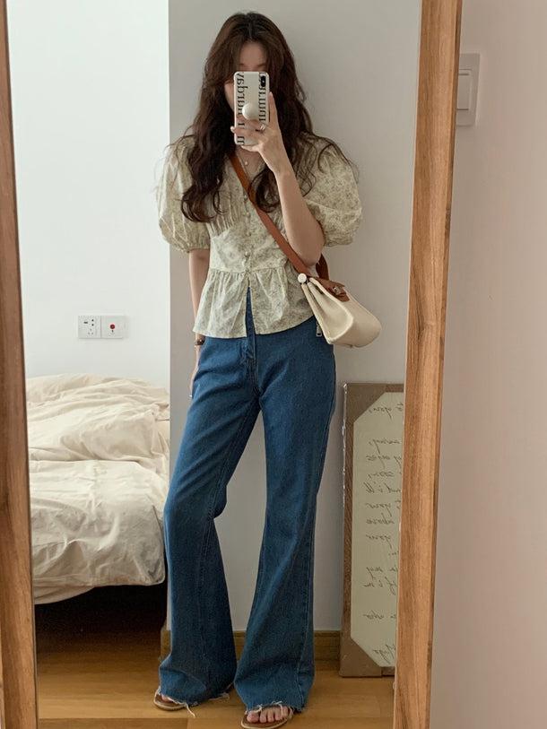 花柄ペプラムブラウス﻿ 5986-ivory_お取り寄せ5986-画像7-韓国ファッション通販POPREA［ポップリア］