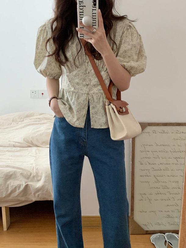 花柄ペプラムブラウス﻿ 5986-ivory_お取り寄せ5986-画像8-韓国ファッション通販POPREA［ポップリア］