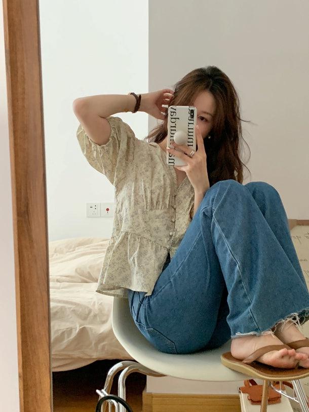 花柄ペプラムブラウス﻿ 5986-ivory_お取り寄せ5986-画像9-韓国ファッション通販POPREA［ポップリア］