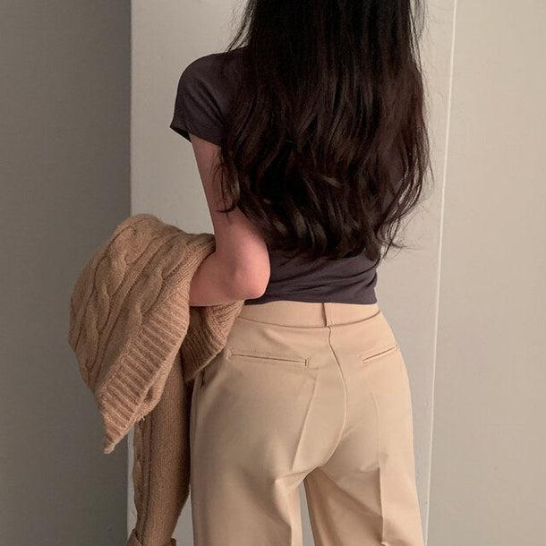 シンプルタイトブラウンTシャツ﻿﻿﻿﻿ 5989-brown_お取り寄せ5989-画像8-韓国ファッション通販POPREA［ポップリア］