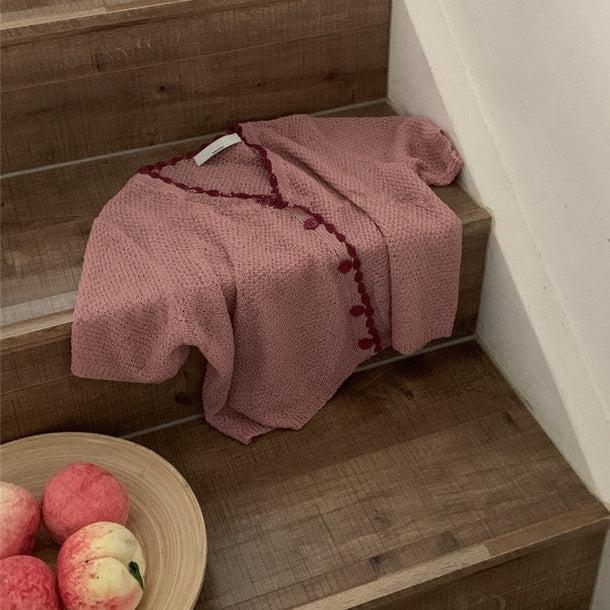 Vネックピンクショートカーディガン﻿﻿﻿﻿ 5990-pink_お取り寄せ5990-画像8-韓国ファッション通販POPREA［ポップリア］