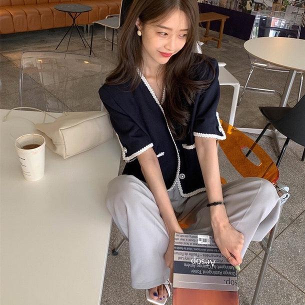 Vネックウエスタンステッチジャケット﻿﻿﻿﻿ 5991-navy-blue_お取り寄せ5991-画像3-韓国ファッション通販POPREA［ポップリア］