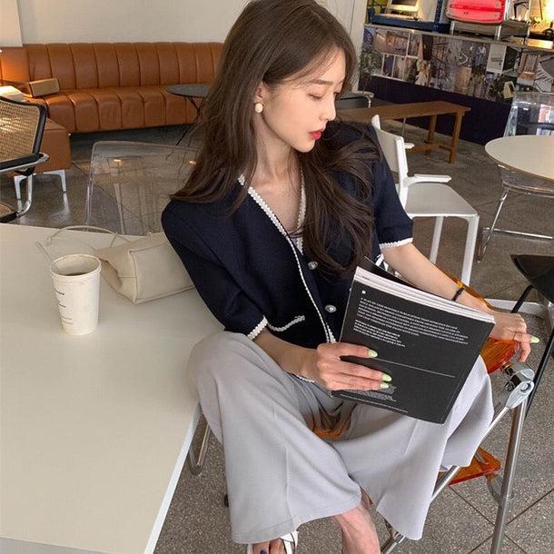 Vネックウエスタンステッチジャケット﻿﻿﻿﻿ 5991-navy-blue_お取り寄せ5991-画像4-韓国ファッション通販POPREA［ポップリア］