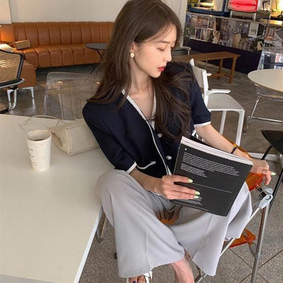Vネックウエスタンステッチジャケット﻿﻿﻿﻿ 5991-navy-blue_お取り寄せ5991-画像4-韓国ファッション通販POPREA［ポップリア］