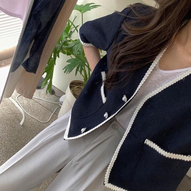 Vネックウエスタンステッチジャケット﻿﻿﻿﻿ 5991-navy-blue_お取り寄せ5991-画像6-韓国ファッション通販POPREA［ポップリア］