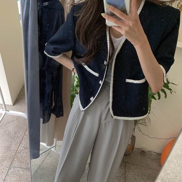 Vネックウエスタンステッチジャケット﻿﻿﻿﻿ 5991-navy-blue_お取り寄せ5991-画像7-韓国ファッション通販POPREA［ポップリア］