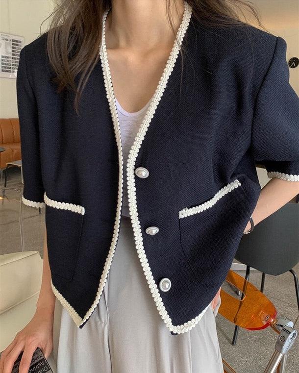 Vネックウエスタンステッチジャケット﻿﻿﻿﻿ 5991-navy-blue_お取り寄せ5991-画像8-韓国ファッション通販POPREA［ポップリア］