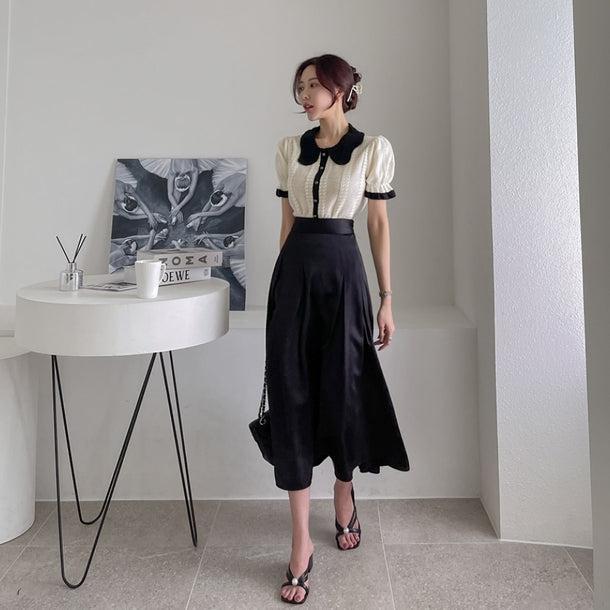 スリムフィットパフスリーブニットブラウス 5999-ivory_お取り寄せ5999-画像6-韓国ファッション通販POPREA［ポップリア］