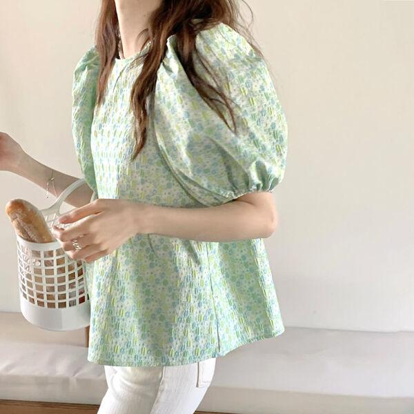 バックビックリボンフラワーブラウス 6003-green_お取り寄せ6003-画像4-韓国ファッション通販POPREA［ポップリア］