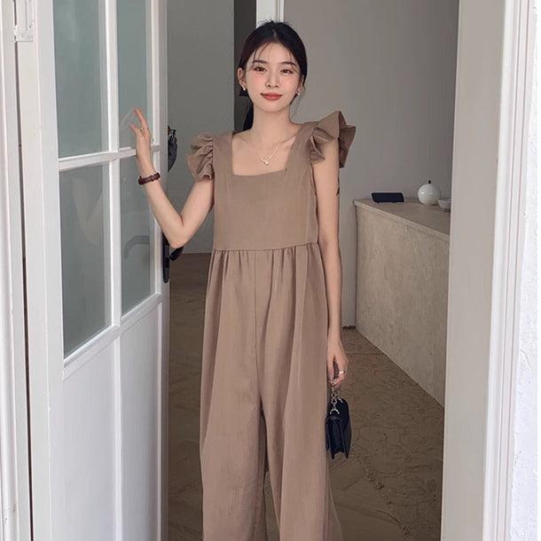 ショルダーフリルサロペット 6009-khaki_お取り寄せ6009-画像5-韓国ファッション通販POPREA［ポップリア］