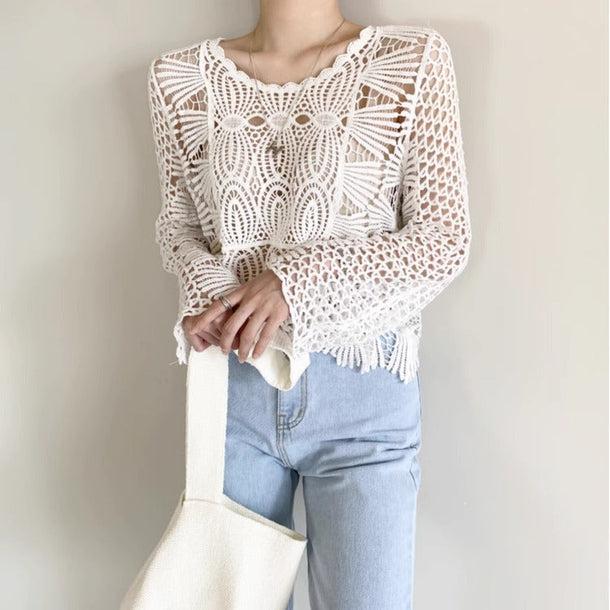 クロシェ長袖ニット 6027-white_お取り寄せ60271-画像2-韓国ファッション通販POPREA［ポップリア］