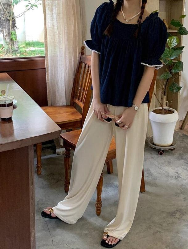 パフスリーブデニムブラウス 6038-blue_お取り寄せ6038-画像13-韓国ファッション通販POPREA［ポップリア］