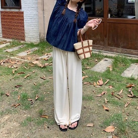 パフスリーブデニムブラウス 6038-blue_お取り寄せ6038-画像14-韓国ファッション通販POPREA［ポップリア］