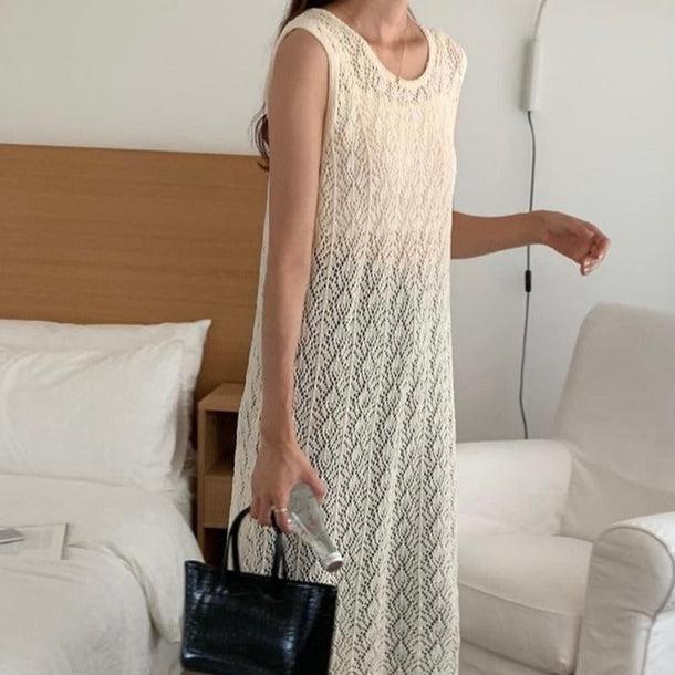 クロシェ編みバックスリットロングニット﻿﻿ 6055-ivory_お取り寄せ6055-画像3-韓国ファッション通販POPREA［ポップリア］