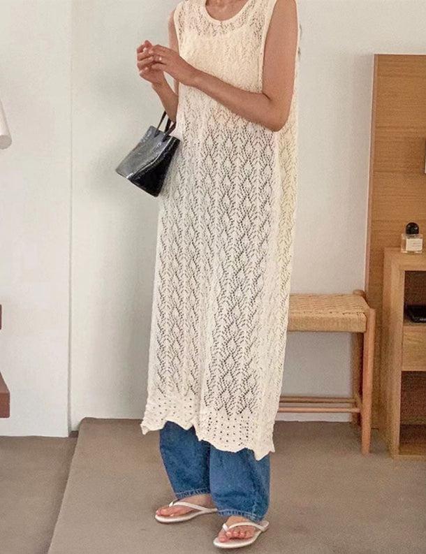 クロシェ編みバックスリットロングニット﻿﻿ 6055-ivory_お取り寄せ6055-画像5-韓国ファッション通販POPREA［ポップリア］