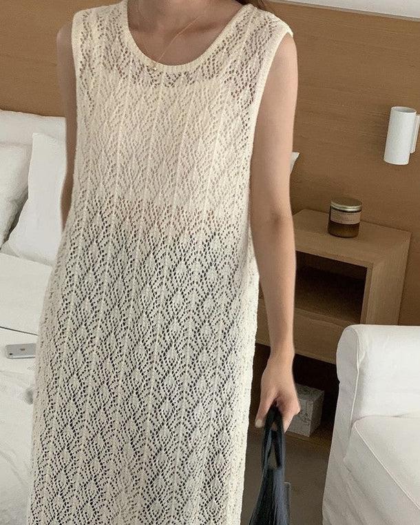 クロシェ編みバックスリットロングニット﻿﻿ 6055-ivory_お取り寄せ6055-画像9-韓国ファッション通販POPREA［ポップリア］