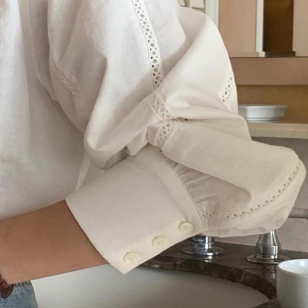 Vネックフェミニンブラウス 6059-white_お取り寄せ6059-画像4-韓国ファッション通販POPREA［ポップリア］