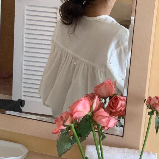 Vネックフェミニンブラウス 6059-white_お取り寄せ6059-画像5-韓国ファッション通販POPREA［ポップリア］