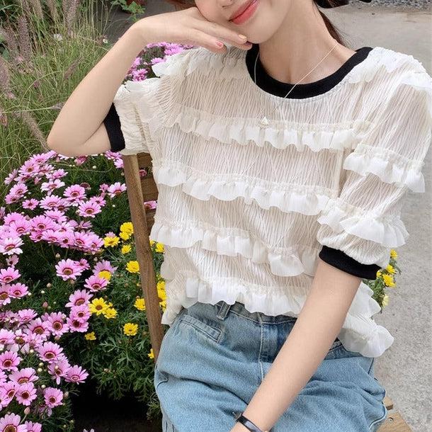 パフスリレースティアードトップス 6069-white_お取り寄せ6069-画像2-韓国ファッション通販POPREA［ポップリア］