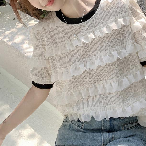 パフスリレースティアードトップス 6069-white_お取り寄せ6069-画像4-韓国ファッション通販POPREA［ポップリア］