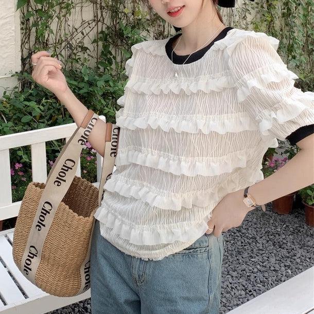 パフスリレースティアードトップス 6069-white_お取り寄せ6069-画像5-韓国ファッション通販POPREA［ポップリア］