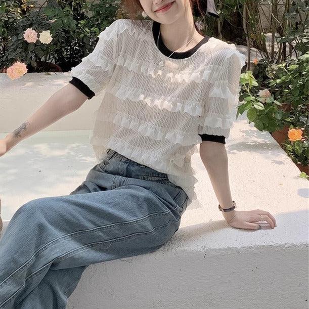 パフスリレースティアードトップス 6069-white_お取り寄せ6069-画像6-韓国ファッション通販POPREA［ポップリア］