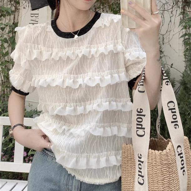 パフスリレースティアードトップス 6069-white_お取り寄せ6069-画像8-韓国ファッション通販POPREA［ポップリア］