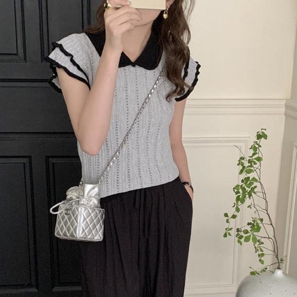 パンチングフリルニット﻿ 6080-gray_お取り寄せ6080-画像3-韓国ファッション通販POPREA［ポップリア］