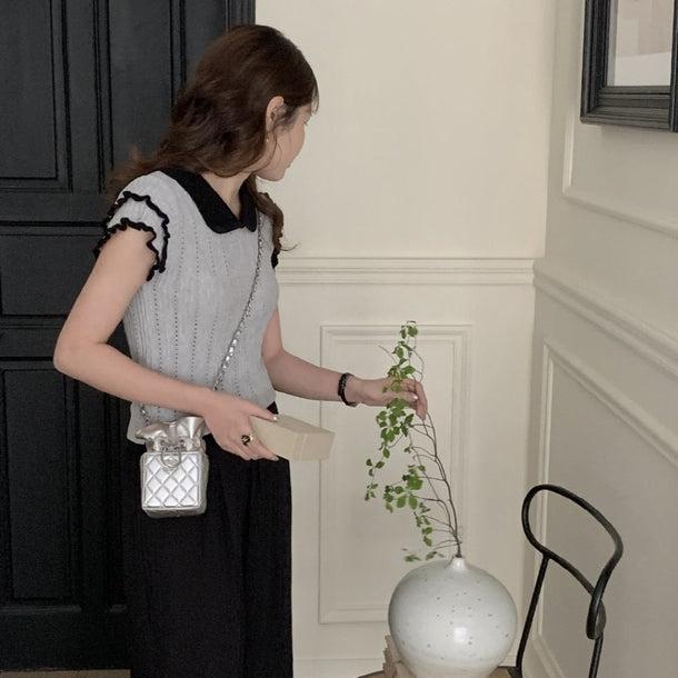 パンチングフリルニット﻿ 6080-gray_お取り寄せ6080-画像4-韓国ファッション通販POPREA［ポップリア］