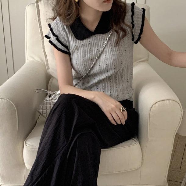 パンチングフリルニット﻿ 6080-gray_お取り寄せ6080-画像5-韓国ファッション通販POPREA［ポップリア］