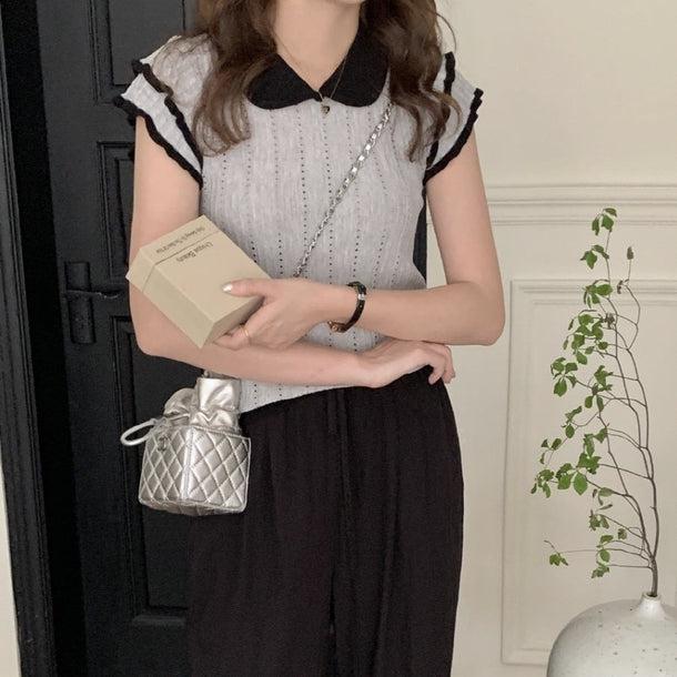 パンチングフリルニット﻿ 6080-gray_お取り寄せ6080-画像6-韓国ファッション通販POPREA［ポップリア］