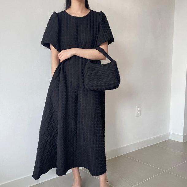 ポップコーンフレアワンピース﻿ 6083-black_お取り寄せ6083-画像10-韓国ファッション通販POPREA［ポップリア］