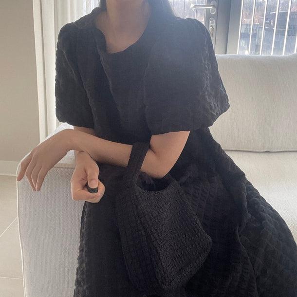 ポップコーンフレアワンピース﻿ 6083-black_お取り寄せ6083-画像11-韓国ファッション通販POPREA［ポップリア］