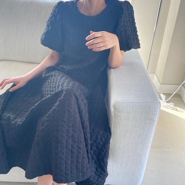 ポップコーンフレアワンピース﻿ 6083-black_お取り寄せ6083-画像2-韓国ファッション通販POPREA［ポップリア］