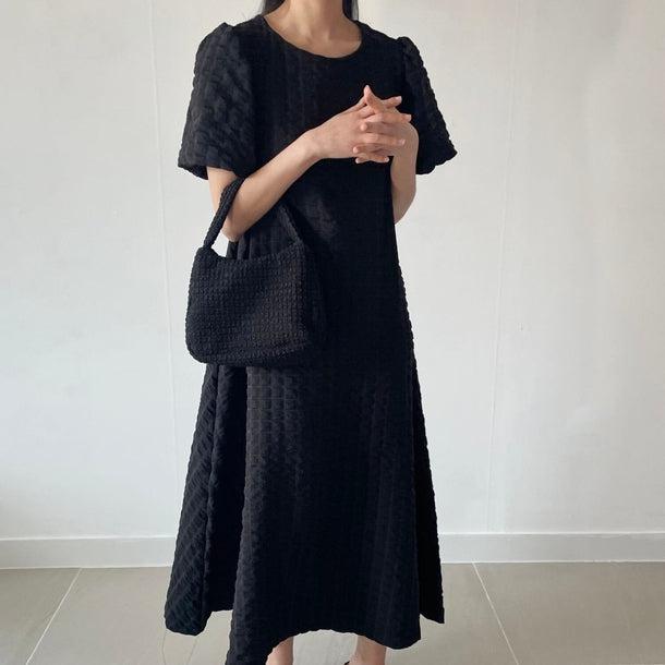 ポップコーンフレアワンピース﻿ 6083-black_お取り寄せ6083-画像3-韓国ファッション通販POPREA［ポップリア］