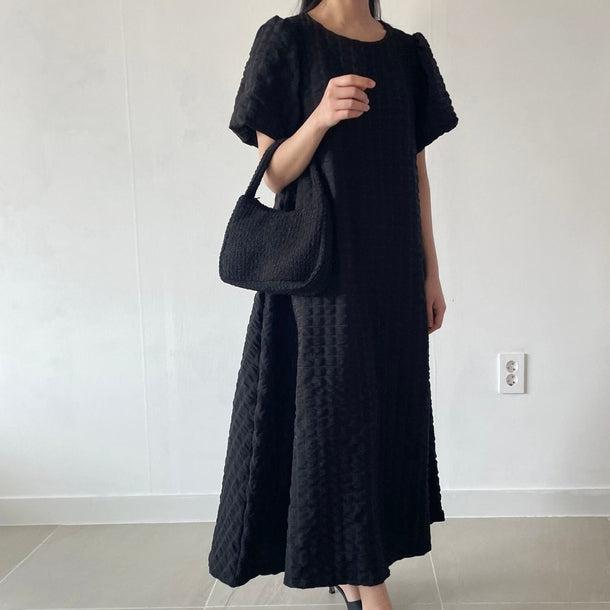 ポップコーンフレアワンピース﻿ 6083-black_お取り寄せ6083-画像4-韓国ファッション通販POPREA［ポップリア］