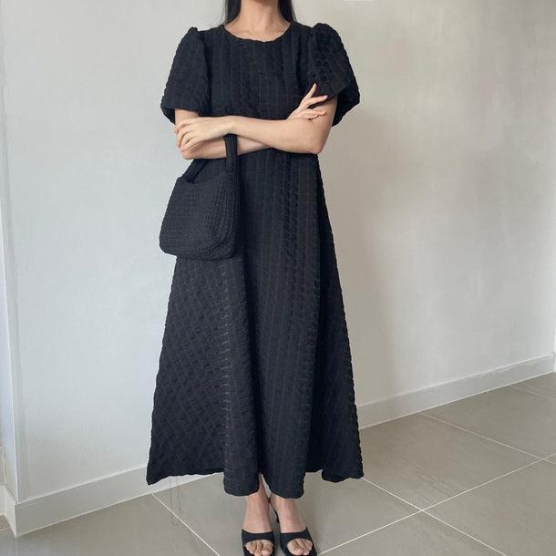 ポップコーンフレアワンピース﻿ 6083-black_お取り寄せ6083-画像5-韓国ファッション通販POPREA［ポップリア］